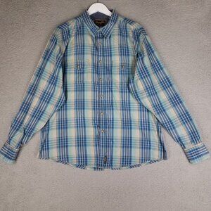 Wrangler Retro Western Shirt Adult XXL Blue Plaid Pearl Snap Buttons Rodeo Men's